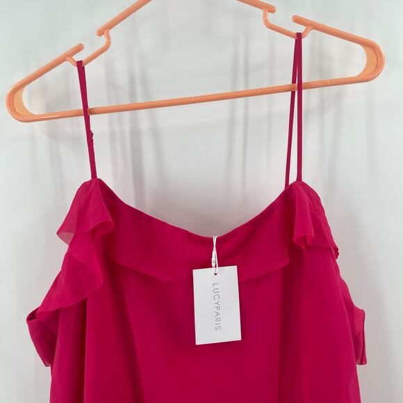 LUCY PARIS Dress Size Extra Large NWT Fuchsia Pink Ruffle Tiered Midi Cocktail - Picture 8 of 16